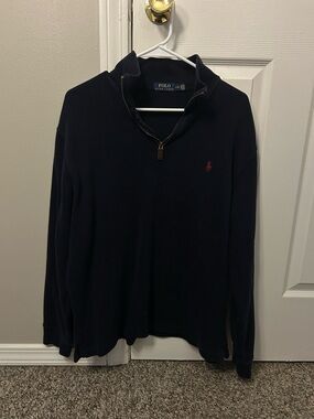 Polo by Ralph Lauren Navy Half-Zip Sweater with Red Pony - Size Large